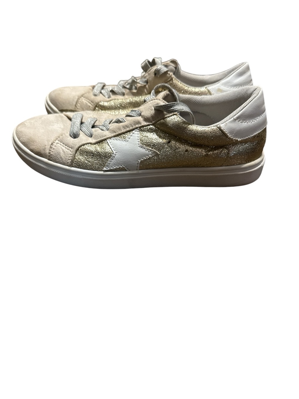 Women's Gold Glitter Party Low-Top Sneakers with White Star Size 8